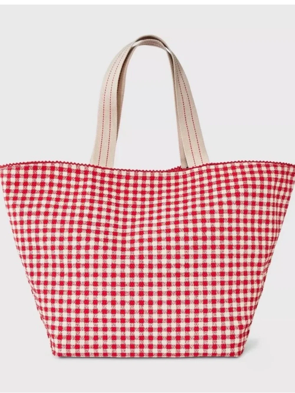 Spacious Reversible Canvas Tote Handbag -  Red & Navy Gingham - Picture 10 of 14